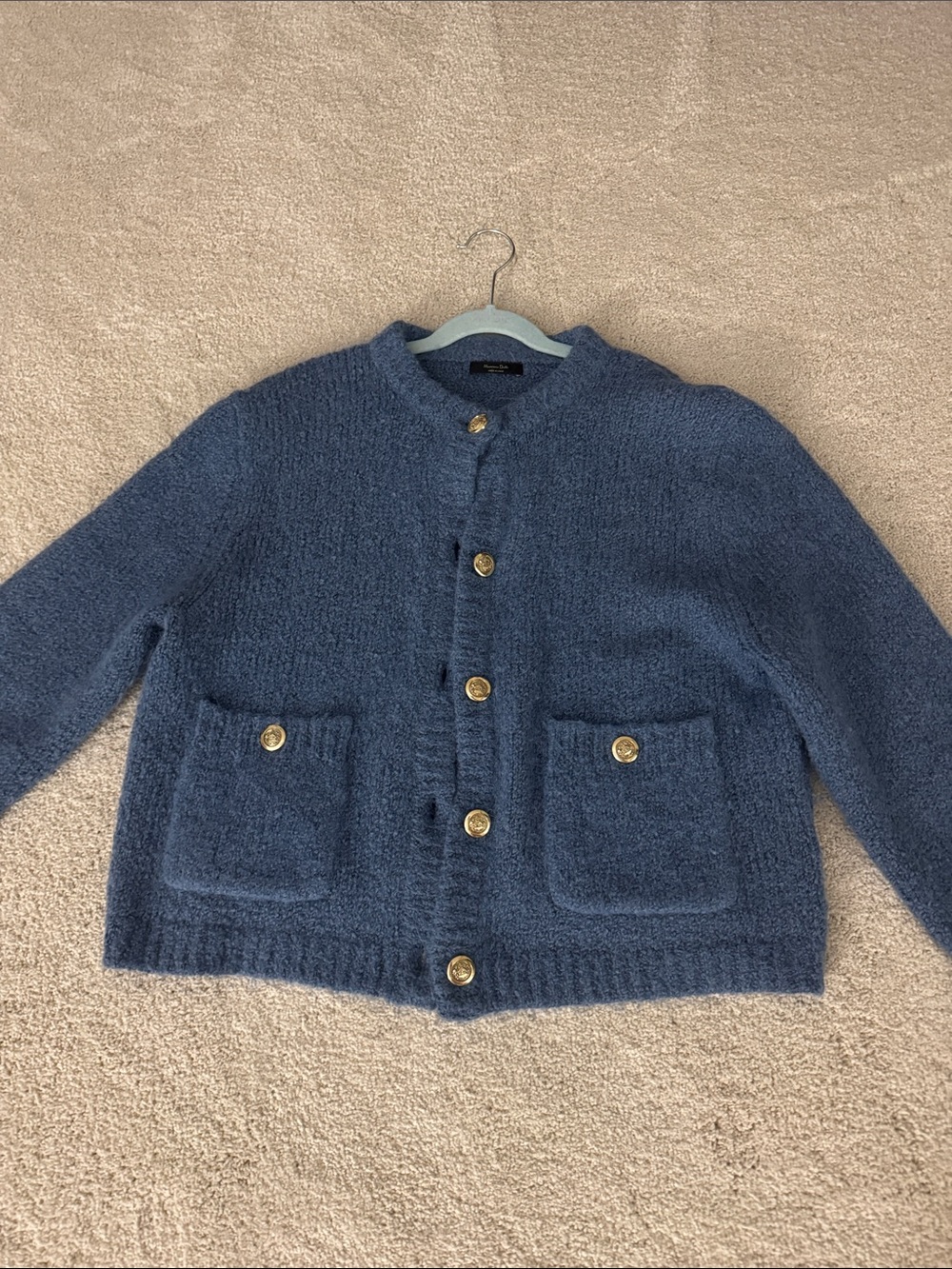 Massimo Dutti Blue Knit Button-Front Kids Cardigan